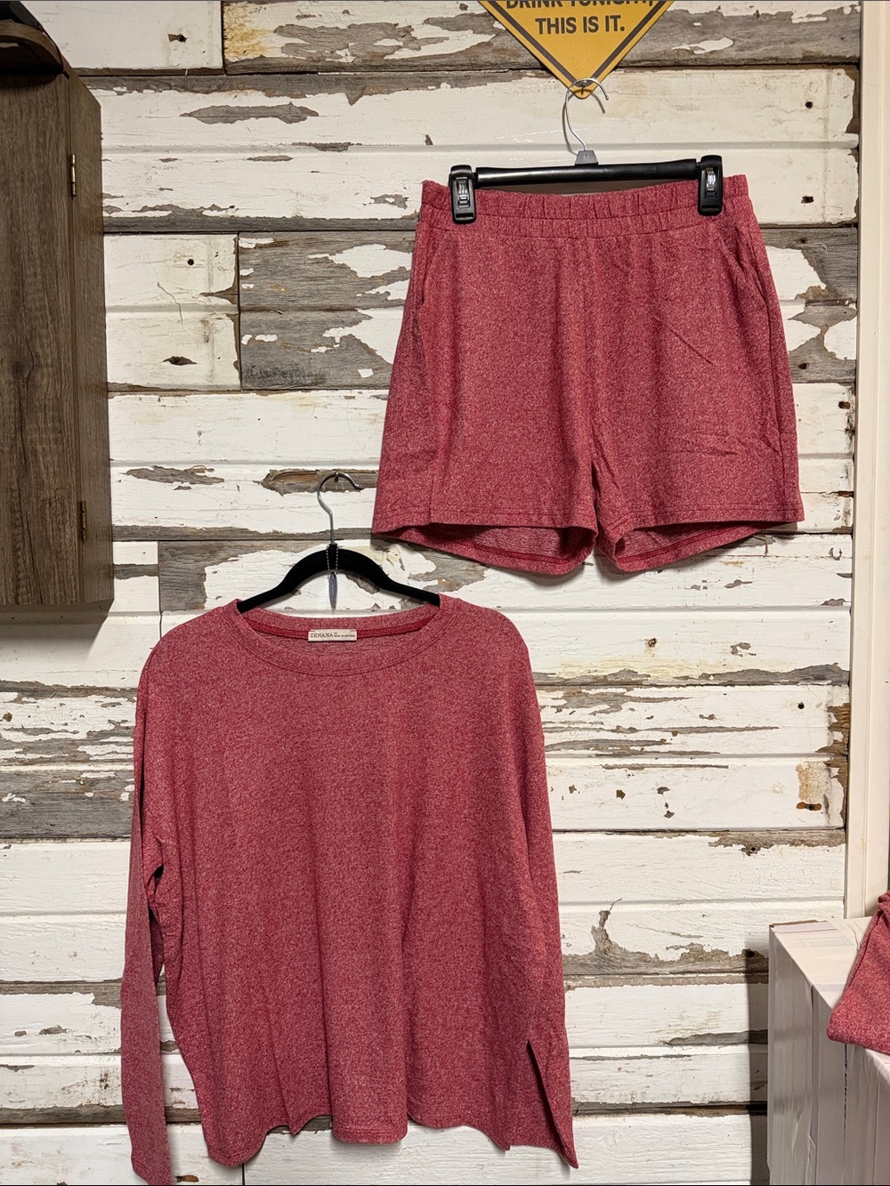 Zenana Outfitters Dusty Rose Athletic Lounge Shorts and long sleeve shirt set